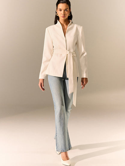 Stehkragen Gürtel Langarm Blazer