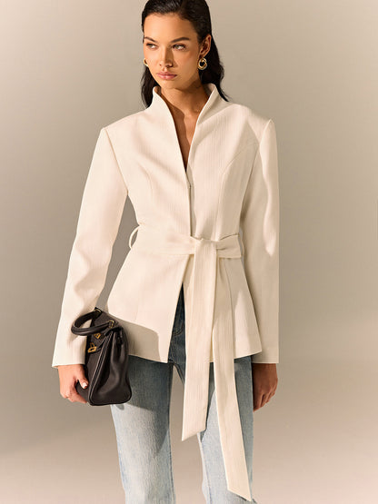 Stehkragen Gürtel Langarm Blazer