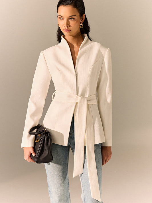 Stehkragen Gürtel Langarm Blazer