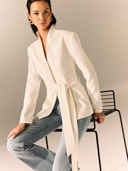 Stehkragen Gürtel Langarm Blazer