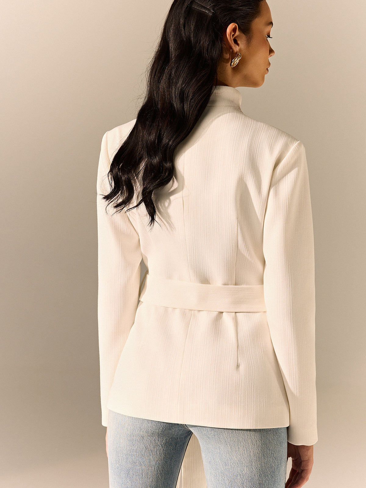 Stehkragen Gürtel Langarm Blazer
