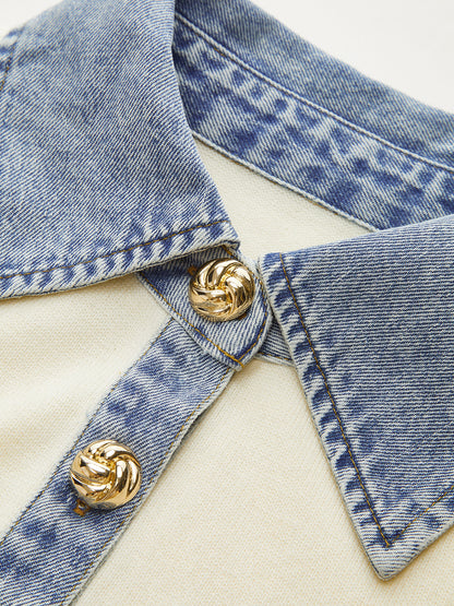 Denim-Kragen Wollmischung Stricktop