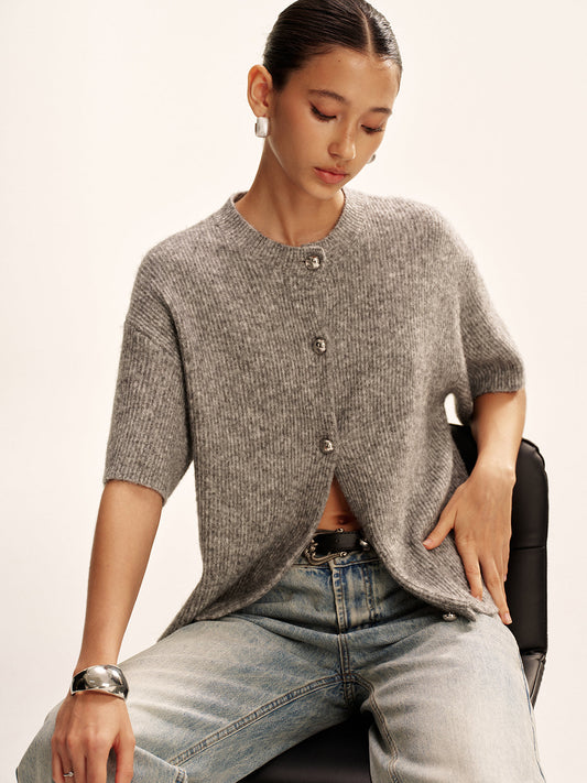 Wollmischung Kurzarm-Cardigan