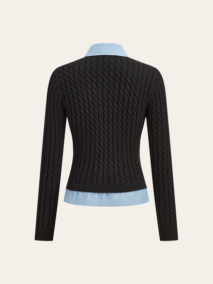 2 in1 Paneelierter Kabelstrick-Cardigan