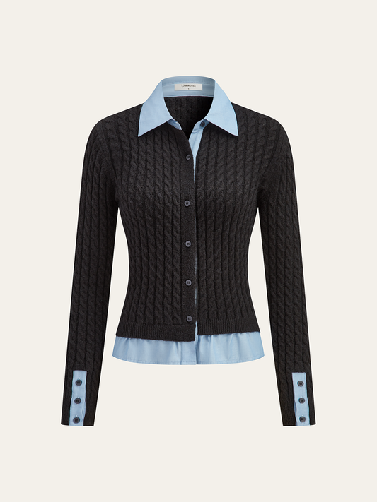 2 in1 Paneelierter Kabelstrick-Cardigan