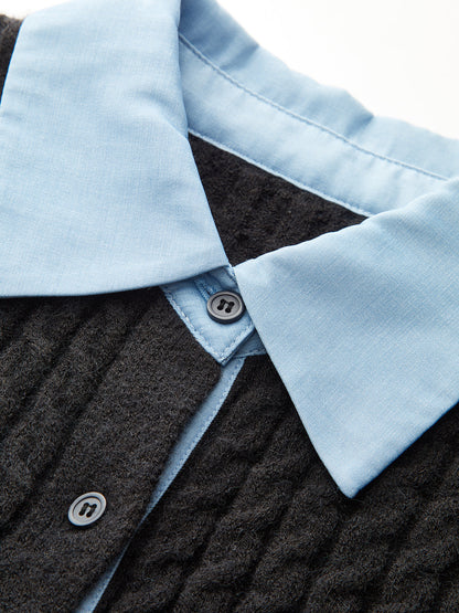 2 in1 Paneelierter Kabelstrick-Cardigan