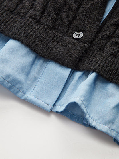 2 in1 Paneelierter Kabelstrick-Cardigan