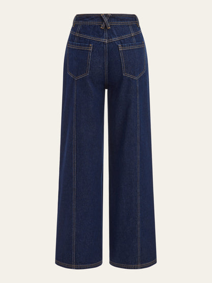 Hüfthohe Weite Bein Jeans mit Knopfverschluss