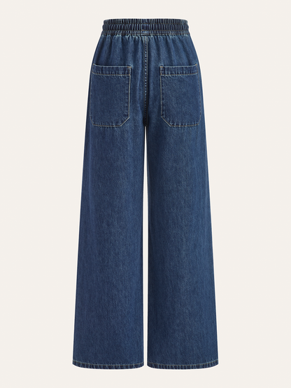 Denim-Hosen mit Kordelzug und weitem Bein