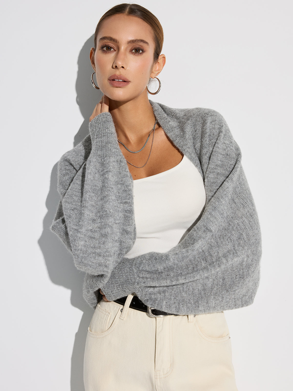 Wollmischung Übergroßer Batwing Ärmel Cardigan