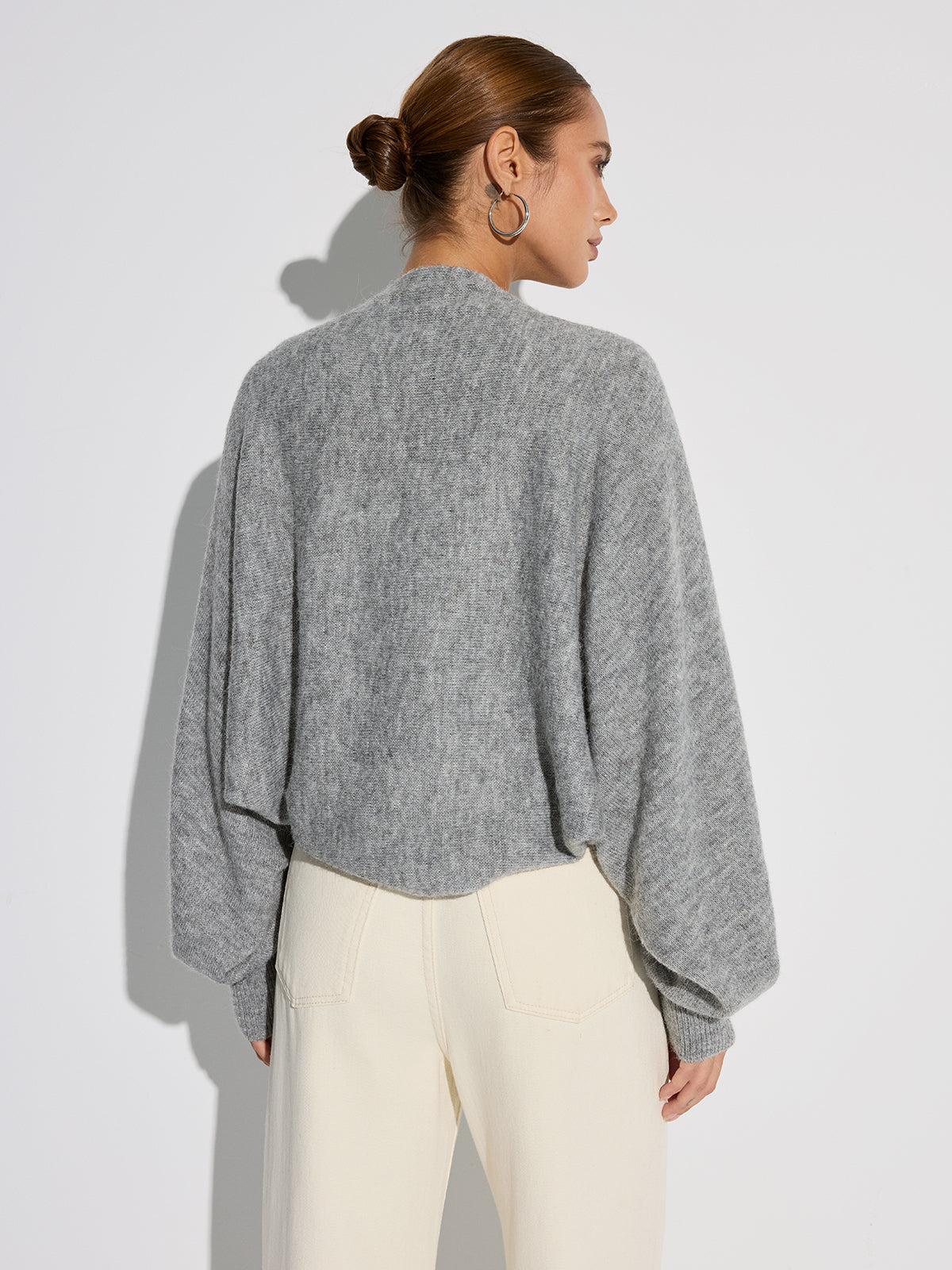 Wollmischung Übergroßer Batwing Ärmel Cardigan