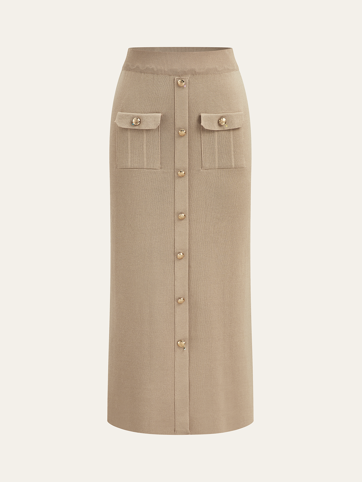 Metallknopf-Geschlossener Cardigan und Midi-Rock Set