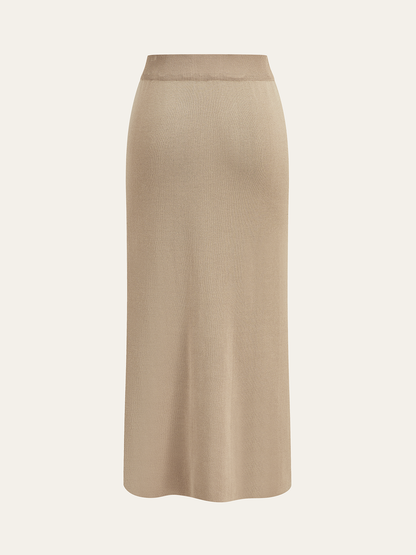 Metallknopf-Geschlossener Cardigan und Midi-Rock Set