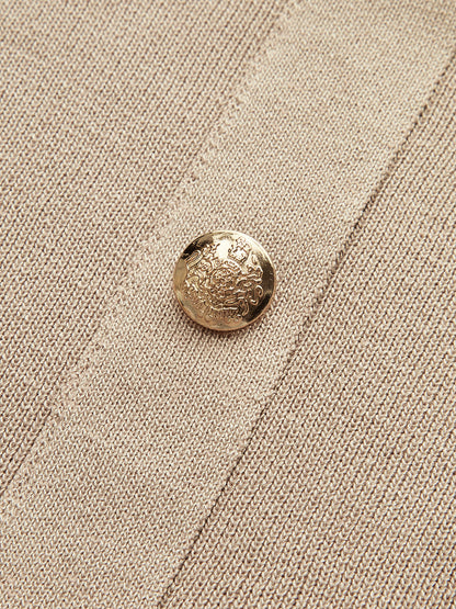 Metallknopf-Geschlossener Cardigan und Midi-Rock Set