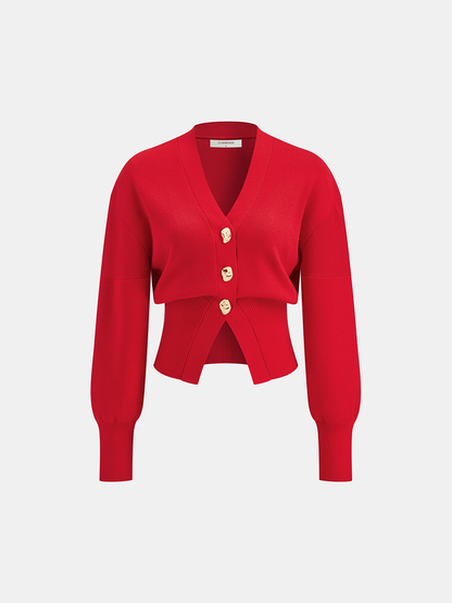 Wollmischung Cropped V-Ausschnitt Cardigan