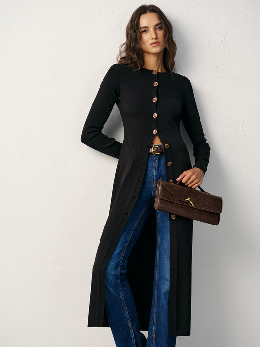 Button-Front Maxi Strick Cardigan Kleid