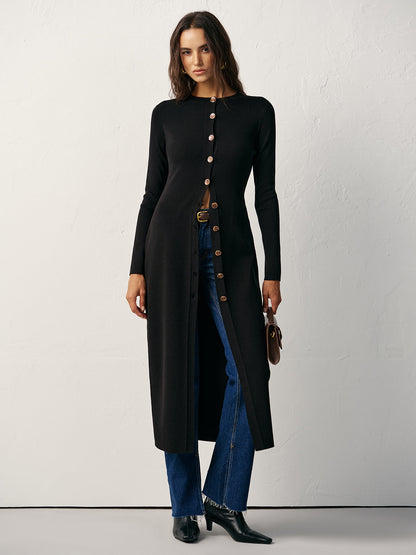 Button-Front Maxi Strick Cardigan Kleid
