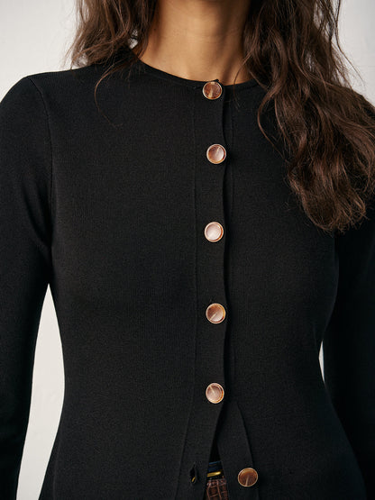 Button-Front Maxi Strick Cardigan Kleid
