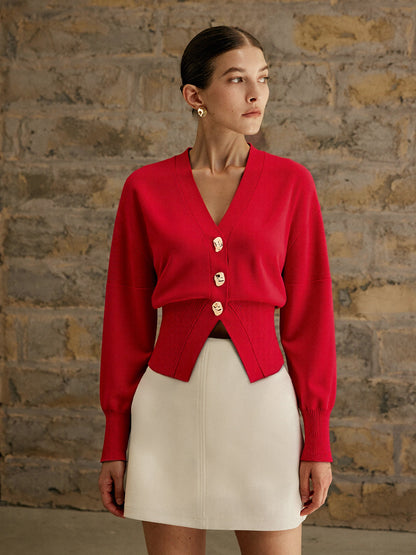 Wollmischung Cropped V-Ausschnitt Cardigan