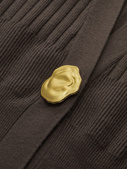 Rippstrick-Kragen-Cardigan mit Metallknöpfen