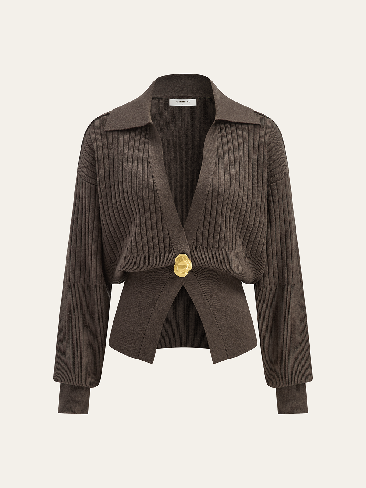 Rippstrick-Kragen-Cardigan mit Metallknöpfen