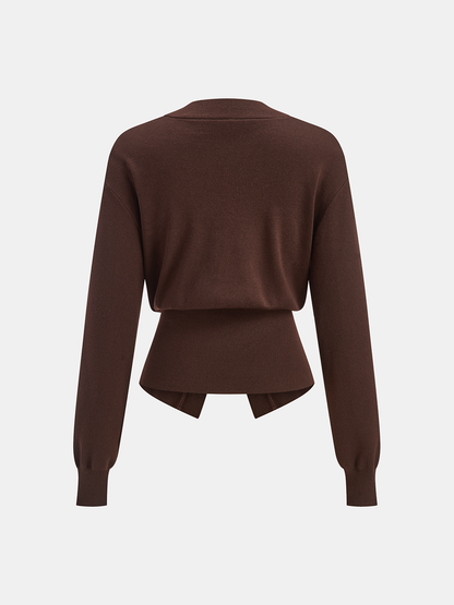 Metallknopf V-Ausschnitt Strickcardigan