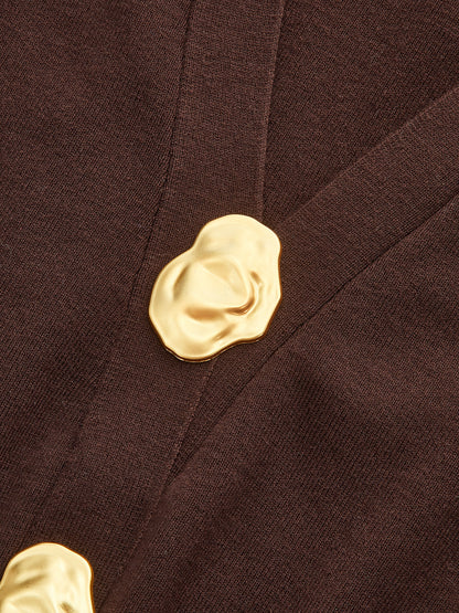 Metallknopf V-Ausschnitt Strickcardigan