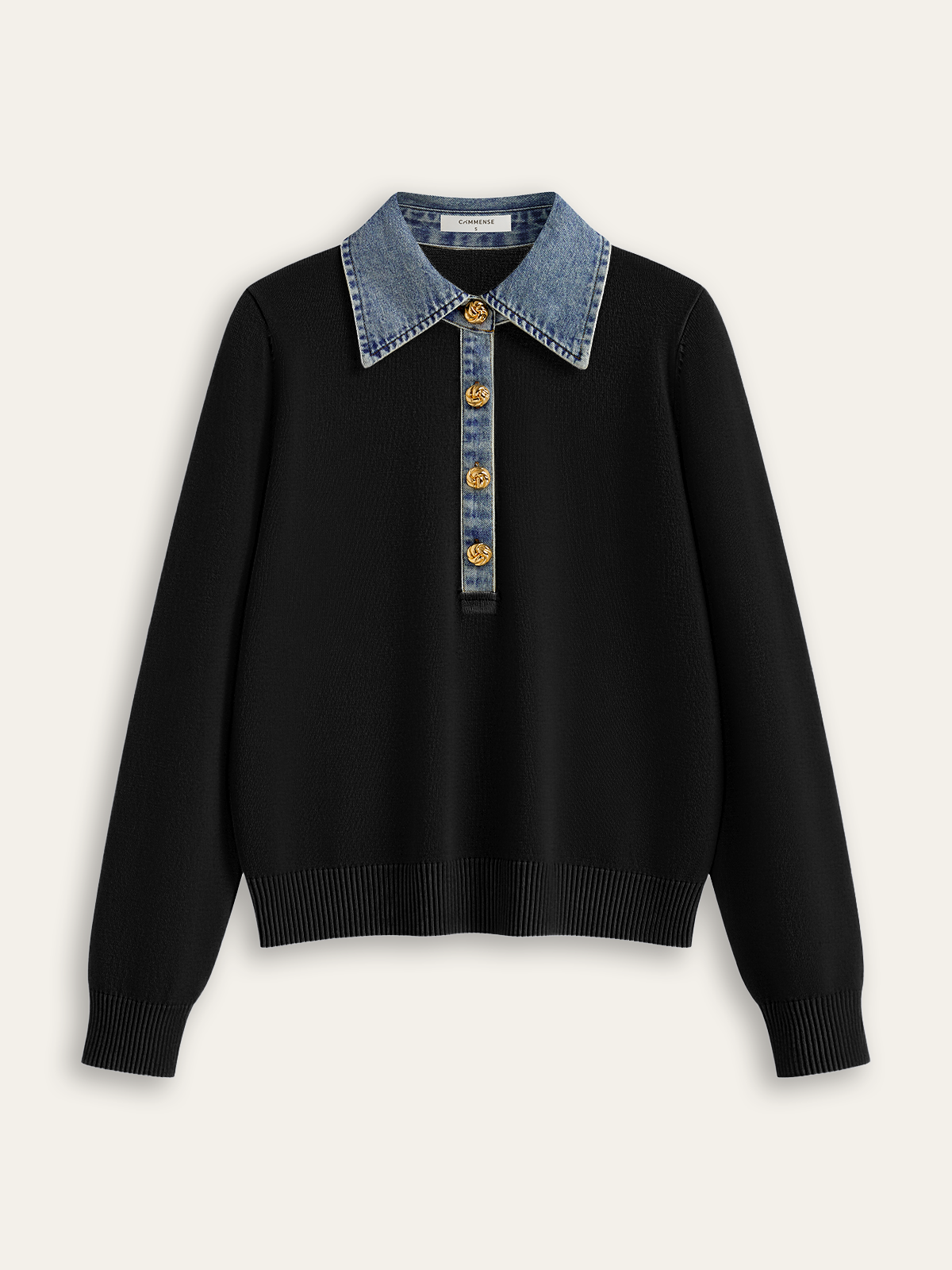 Denim-Kragen Wollmischung Stricktop