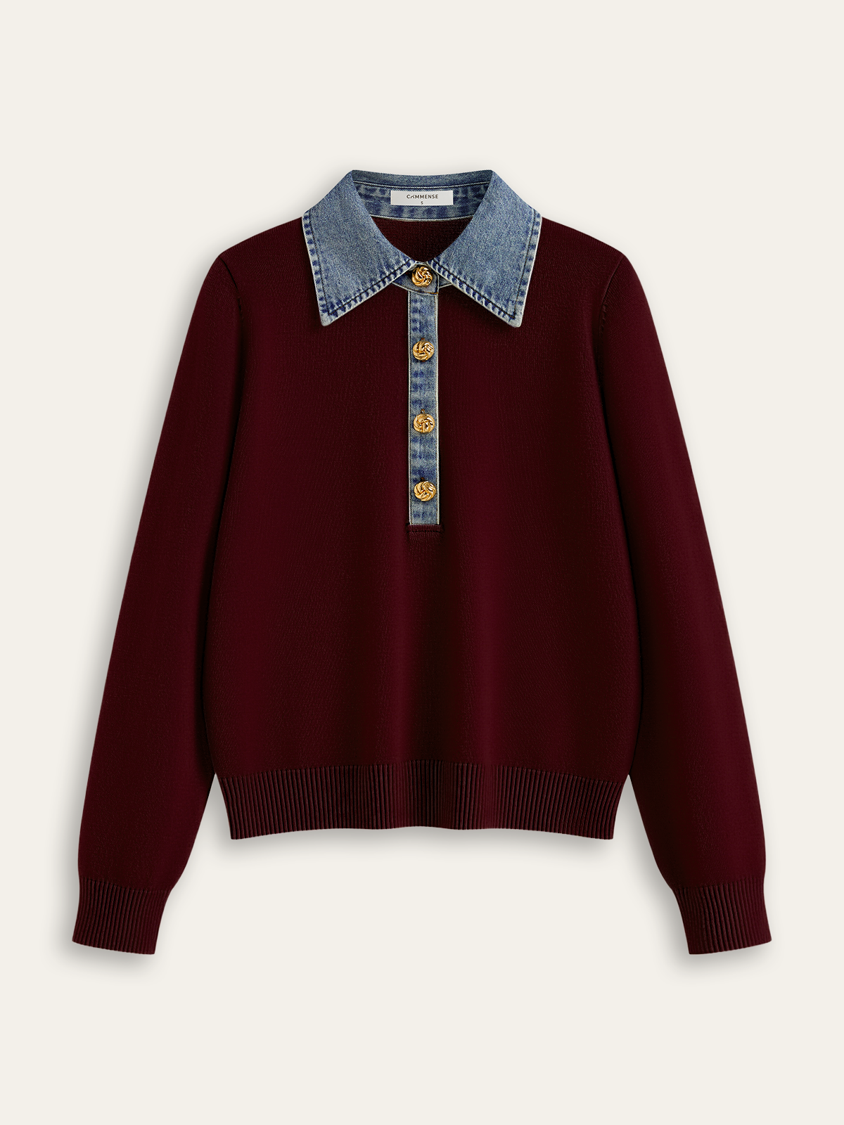 Denim-Kragen Wollmischung Stricktop