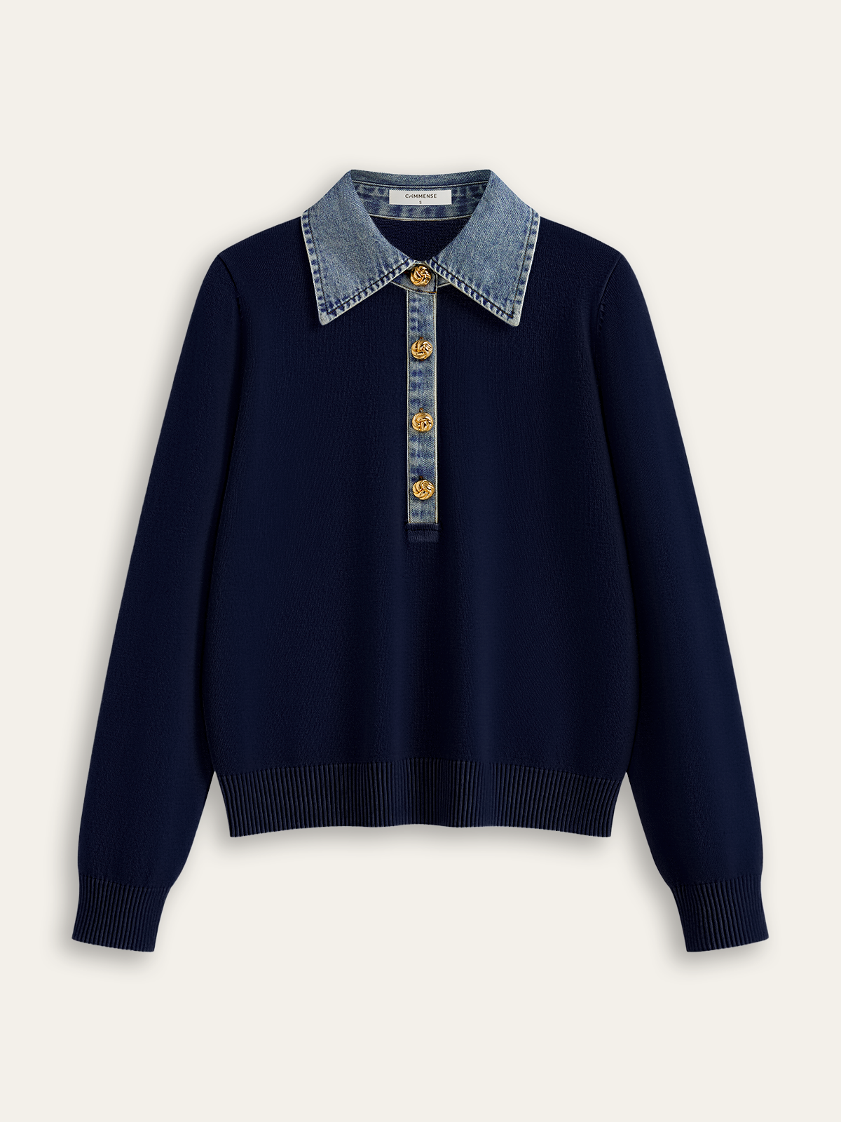Denim-Kragen Wollmischung Stricktop