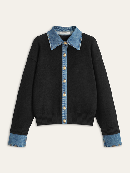 Denim Kragen Knopf Sweater