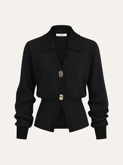 Kontrastbesatz Knopf Wollmischung Cardigan