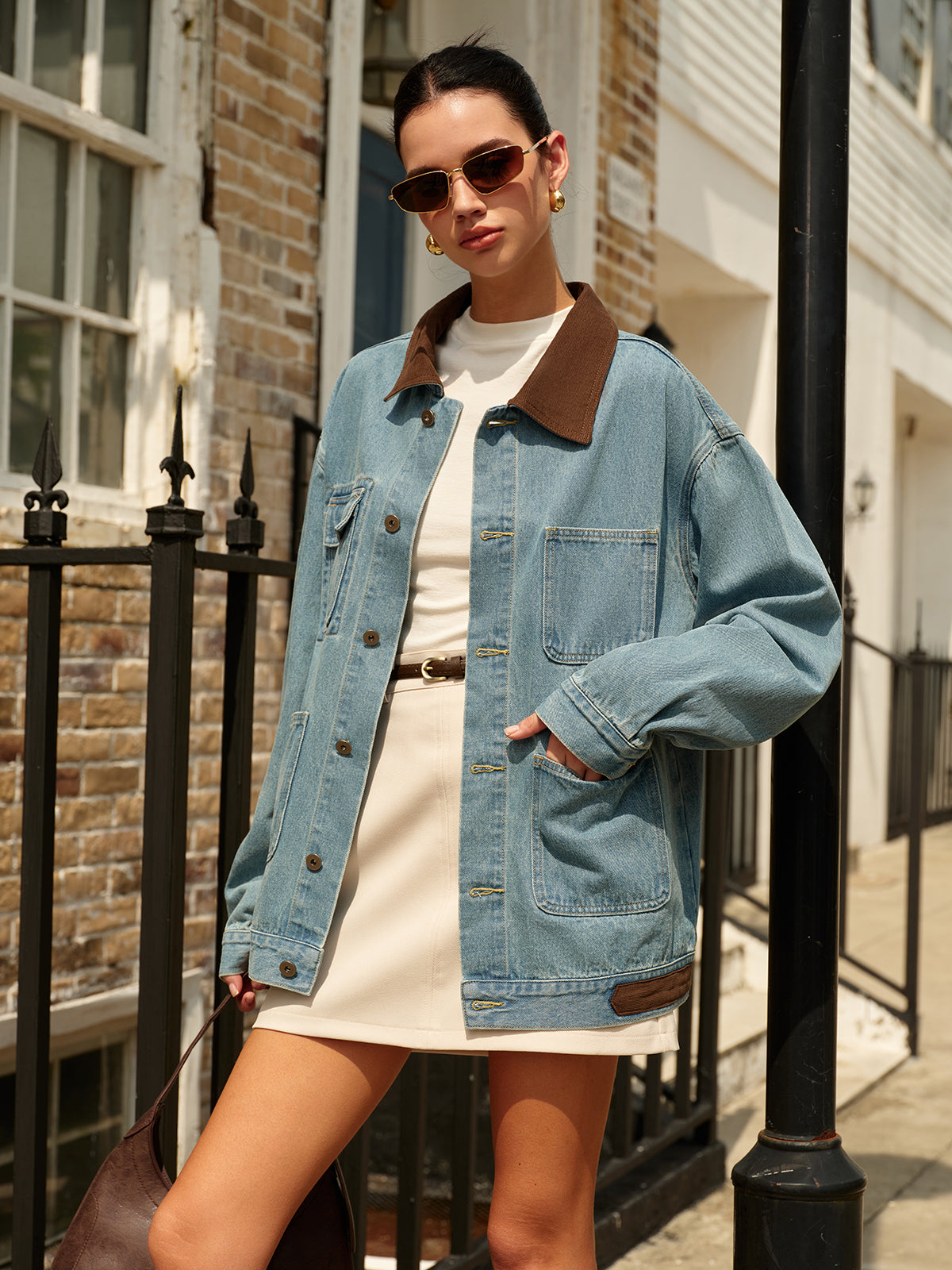 Kontrastkragen Vielseitige Jeansjacke