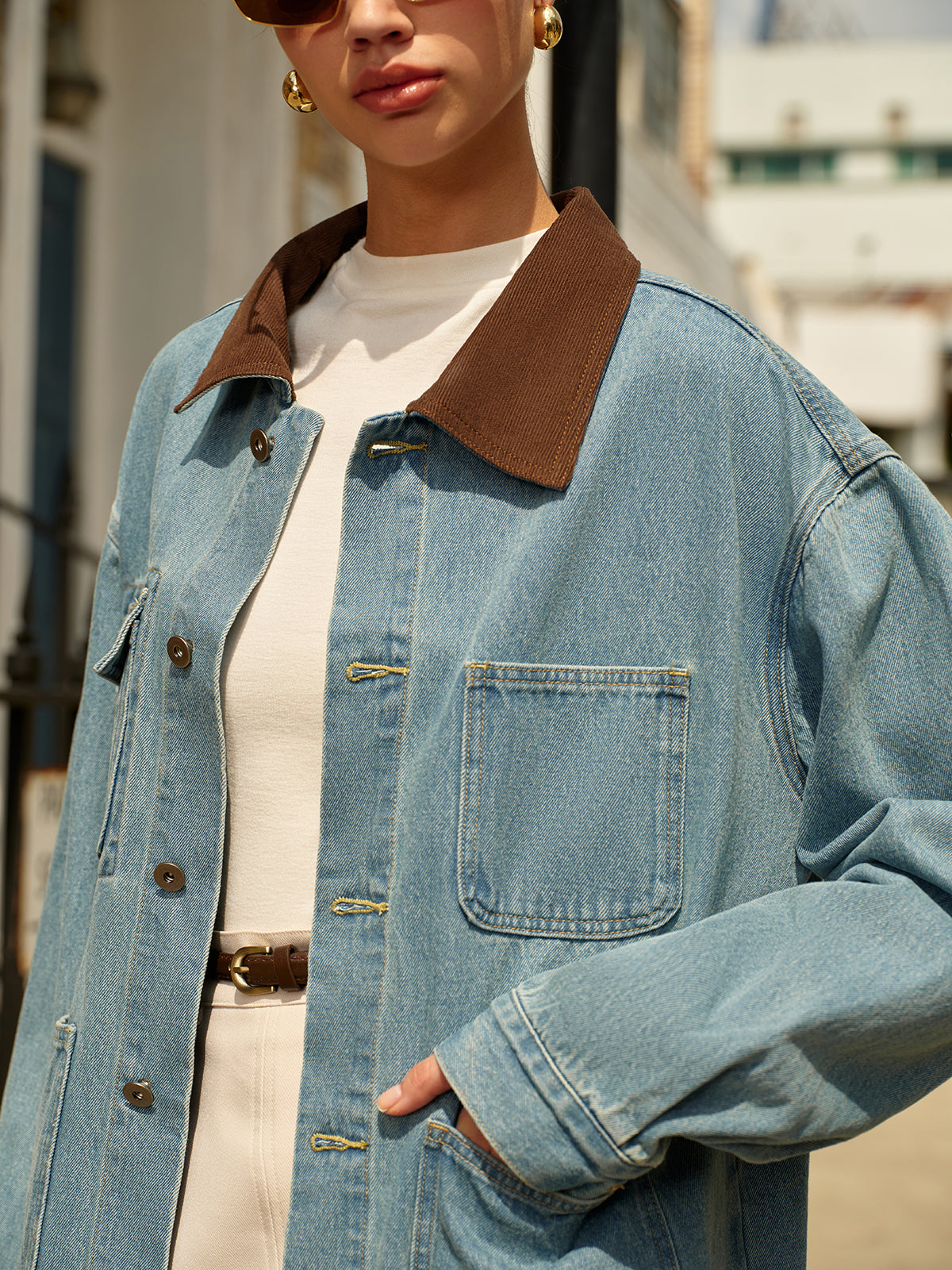 Kontrastkragen Vielseitige Jeansjacke