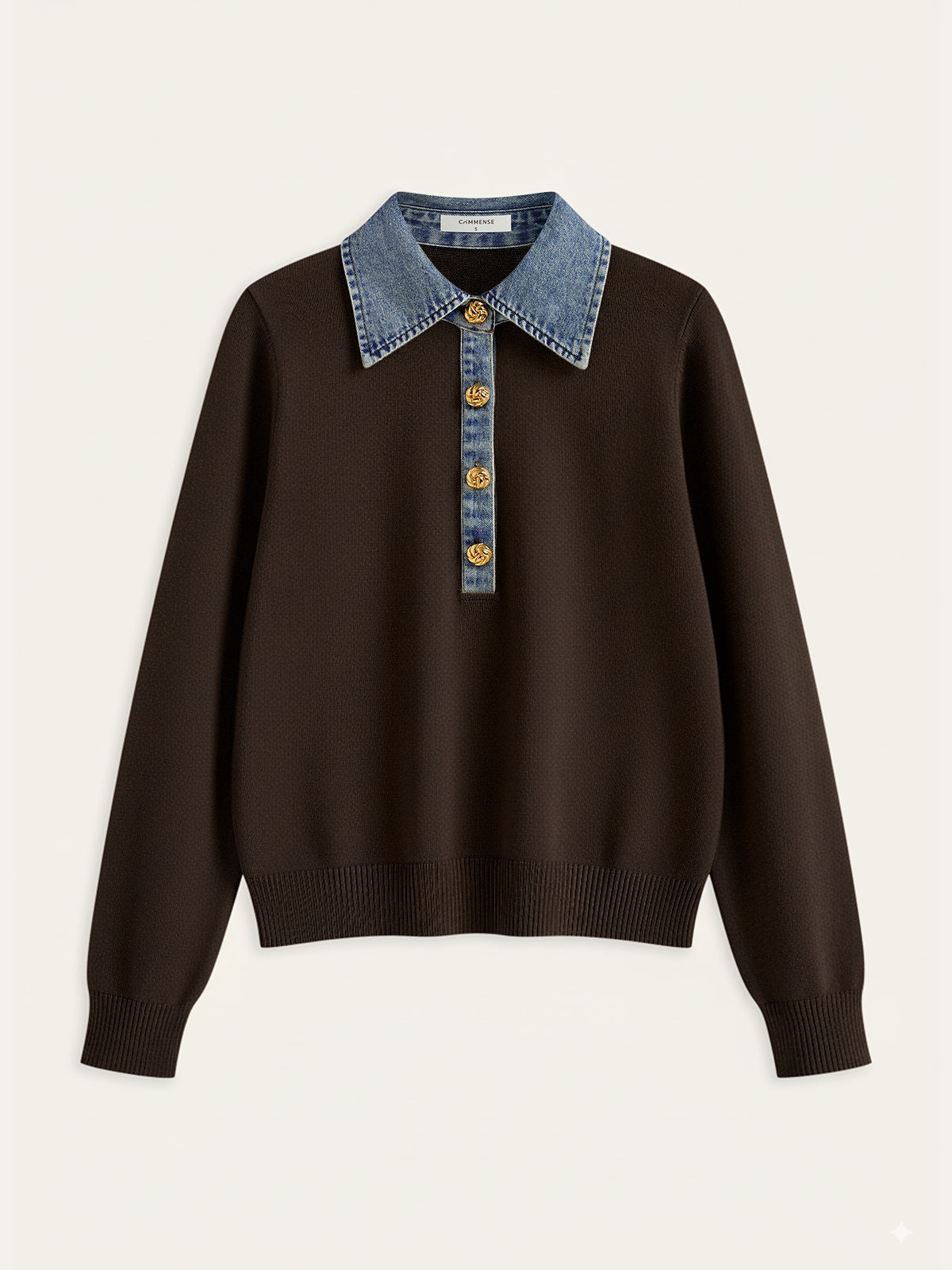 Denim-Kragen Wollmischung Stricktop