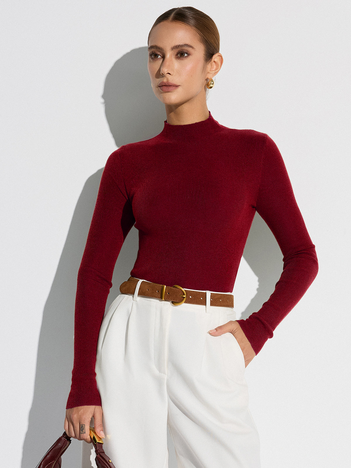 Mock Neck Wollmischung Stricktop