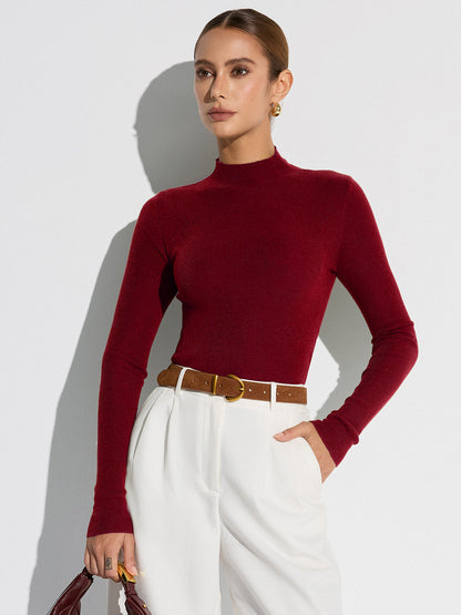 Mock Neck Wollmischung Stricktop