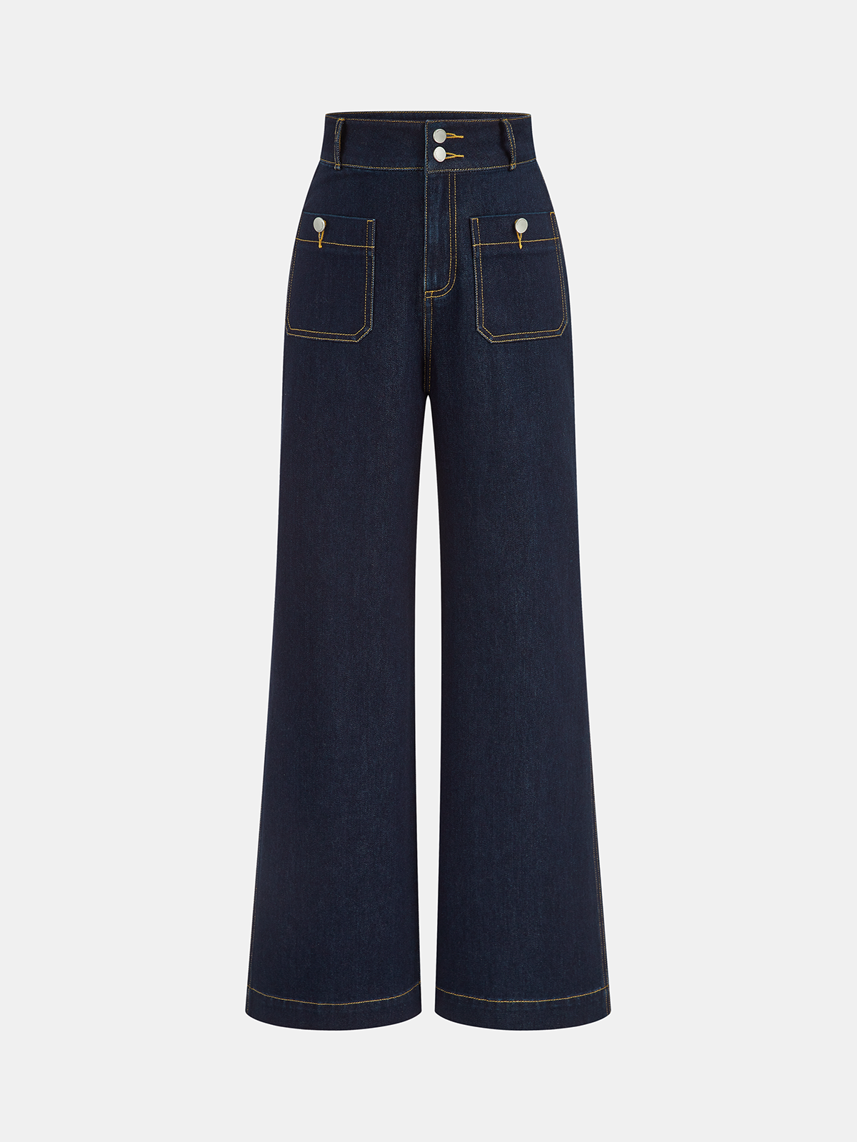 Hochtaillierte Jeanshose mit doppeltem Knopf und geradem Bein