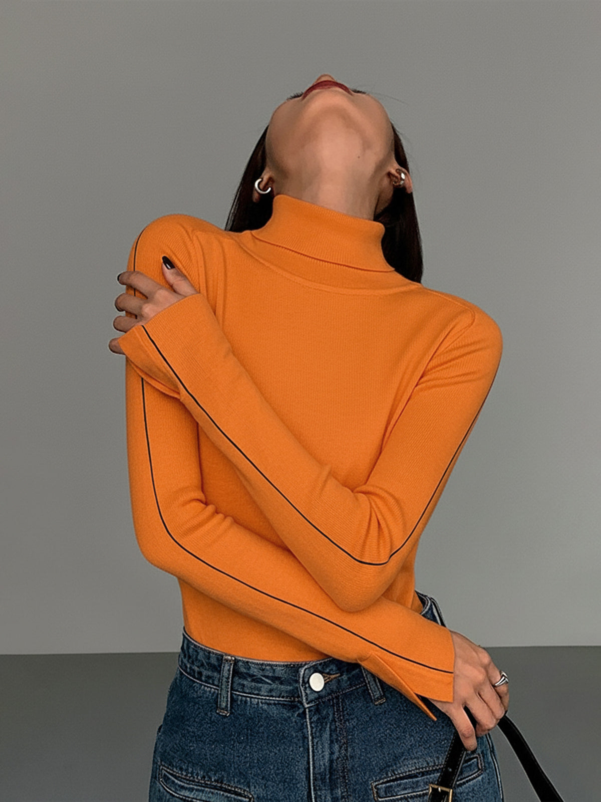 Kontrast-Rippkragenpullover