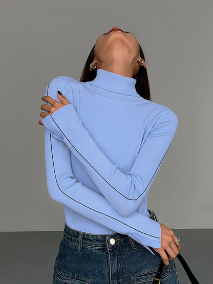 Kontrast-Piping-Turtleneck-Pullover