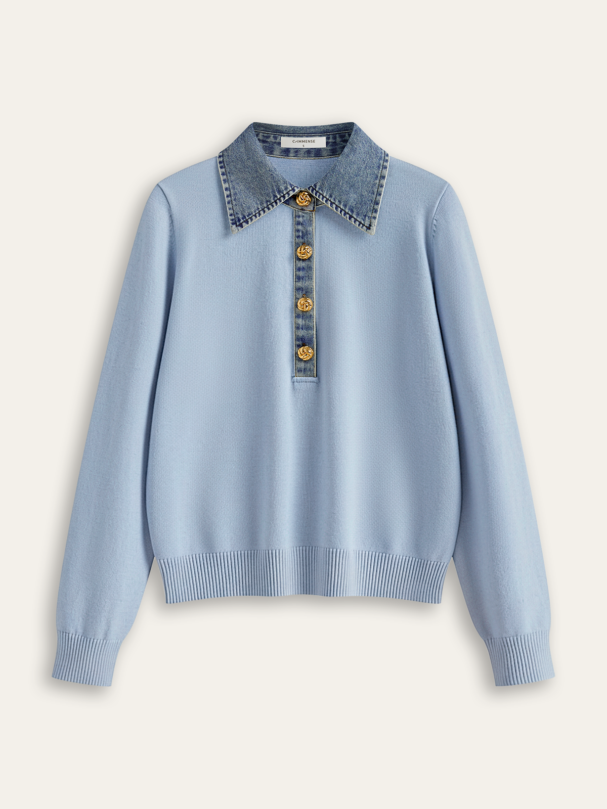 Denim-Kragen Wollmischung Stricktop