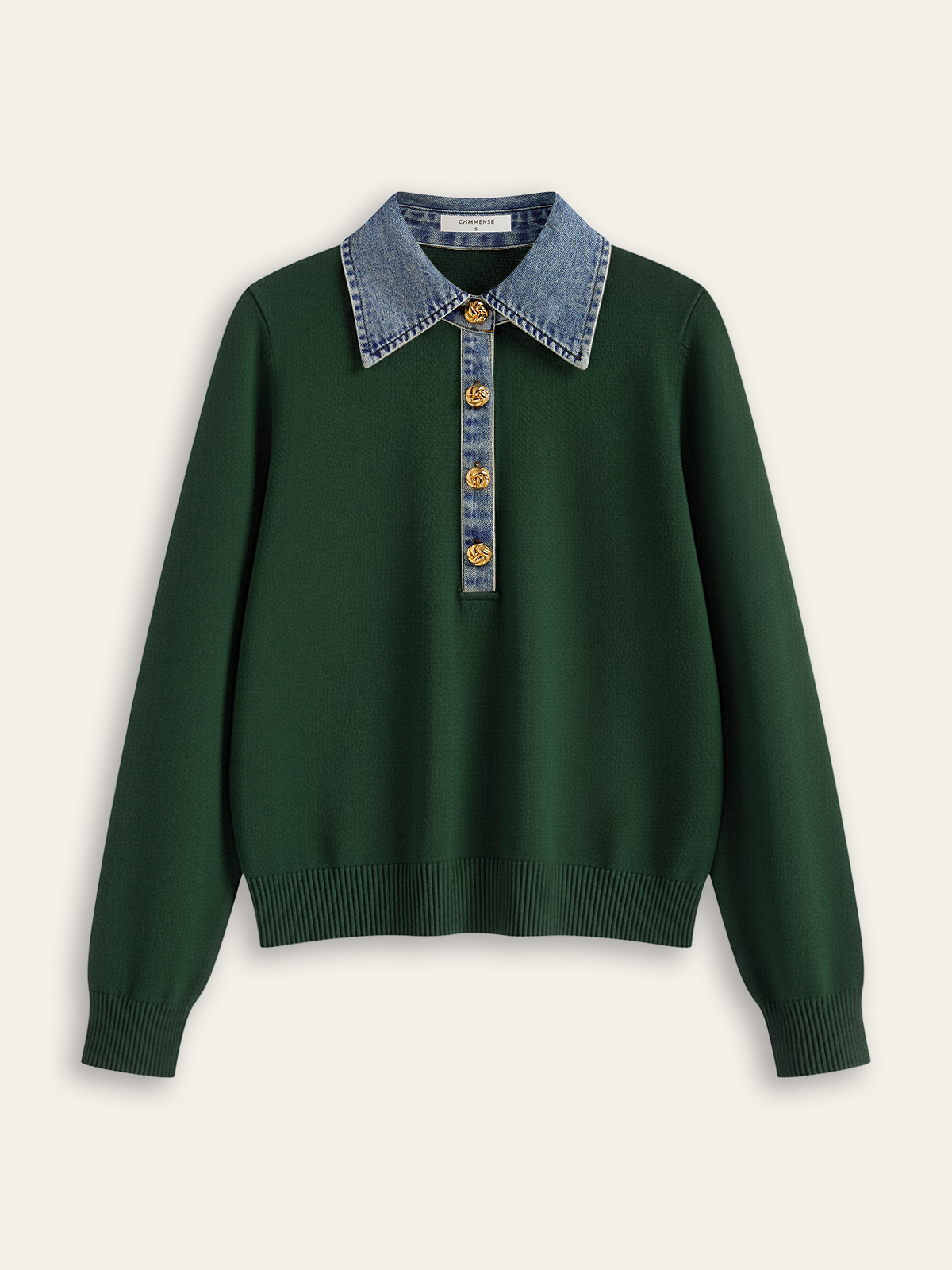 Denim-Kragen Wollmischung Stricktop