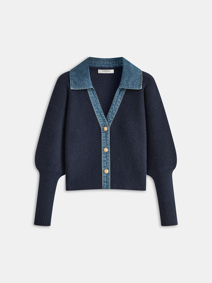 Knit Cardigan mit Lammbeinschnitt-Ärmeln aus Denim