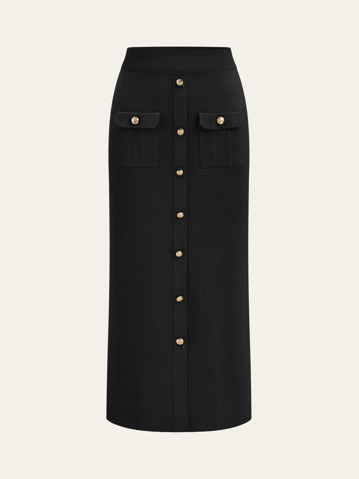 Metallknopf-Geschlossener Cardigan und Midi-Rock Set
