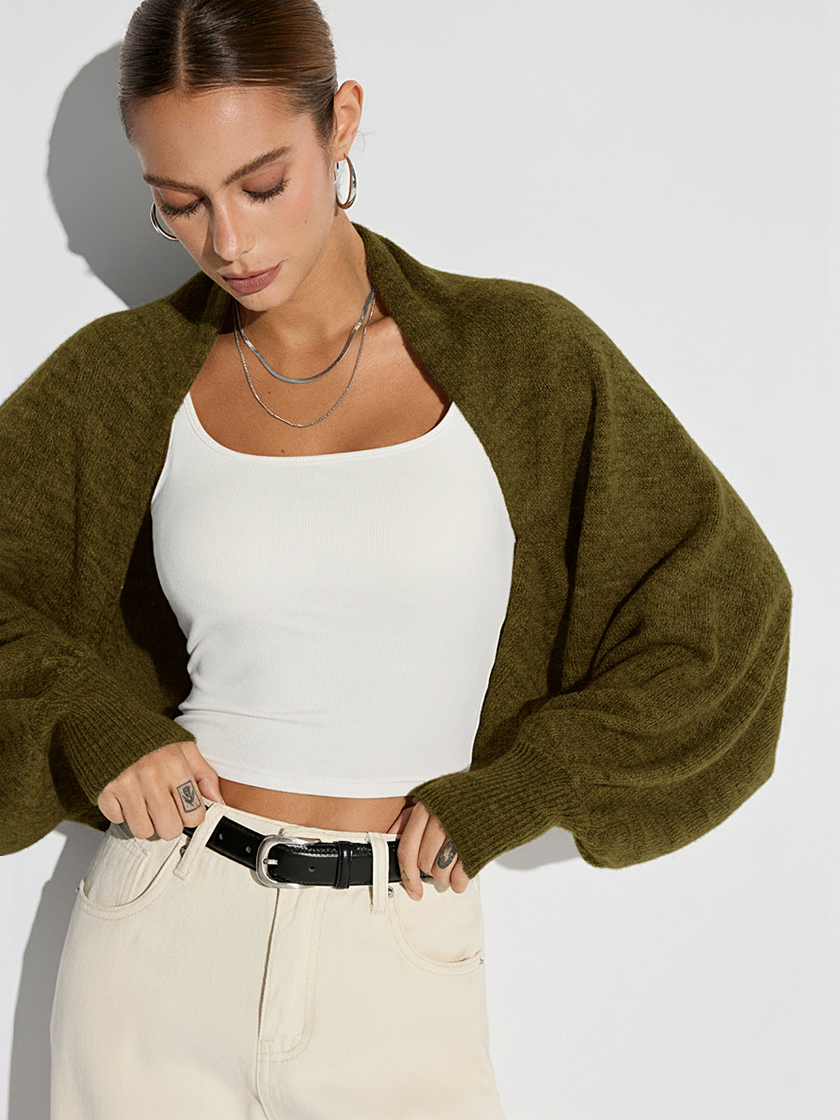 Wollmischung Übergroßer Batwing Ärmel Cardigan
