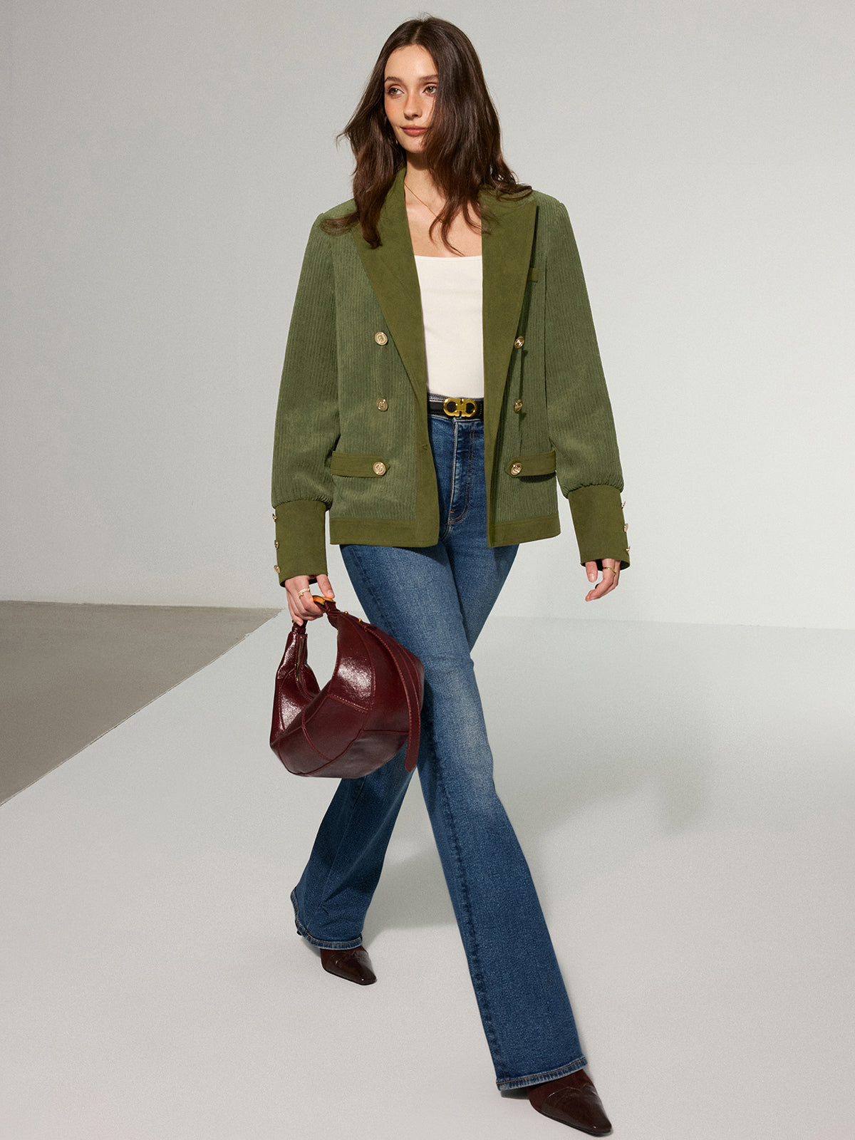 Corduroy Revers Metallknopf Blazer