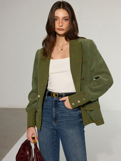 Corduroy Revers Metallknopf Blazer