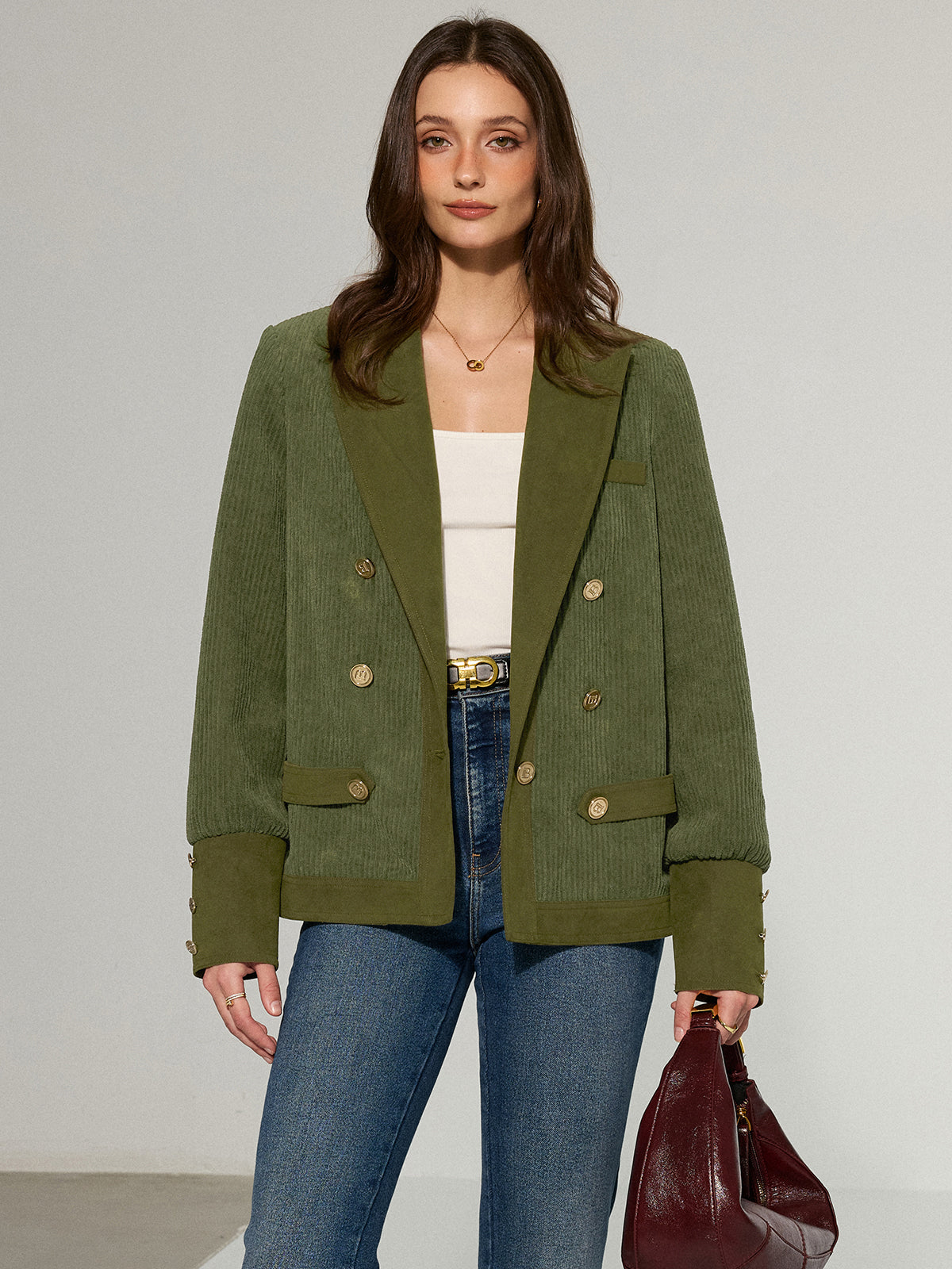 Corduroy Revers Metallknopf Blazer