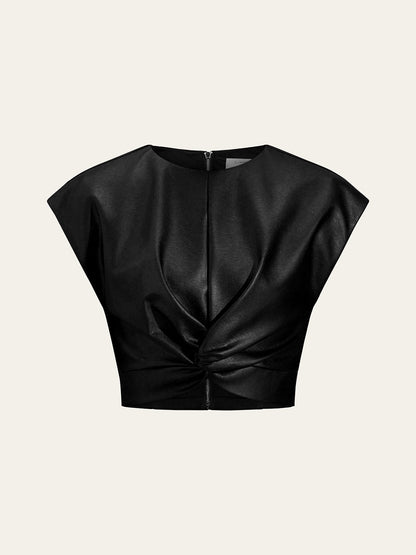 Faux-Leder Knotenoberteil