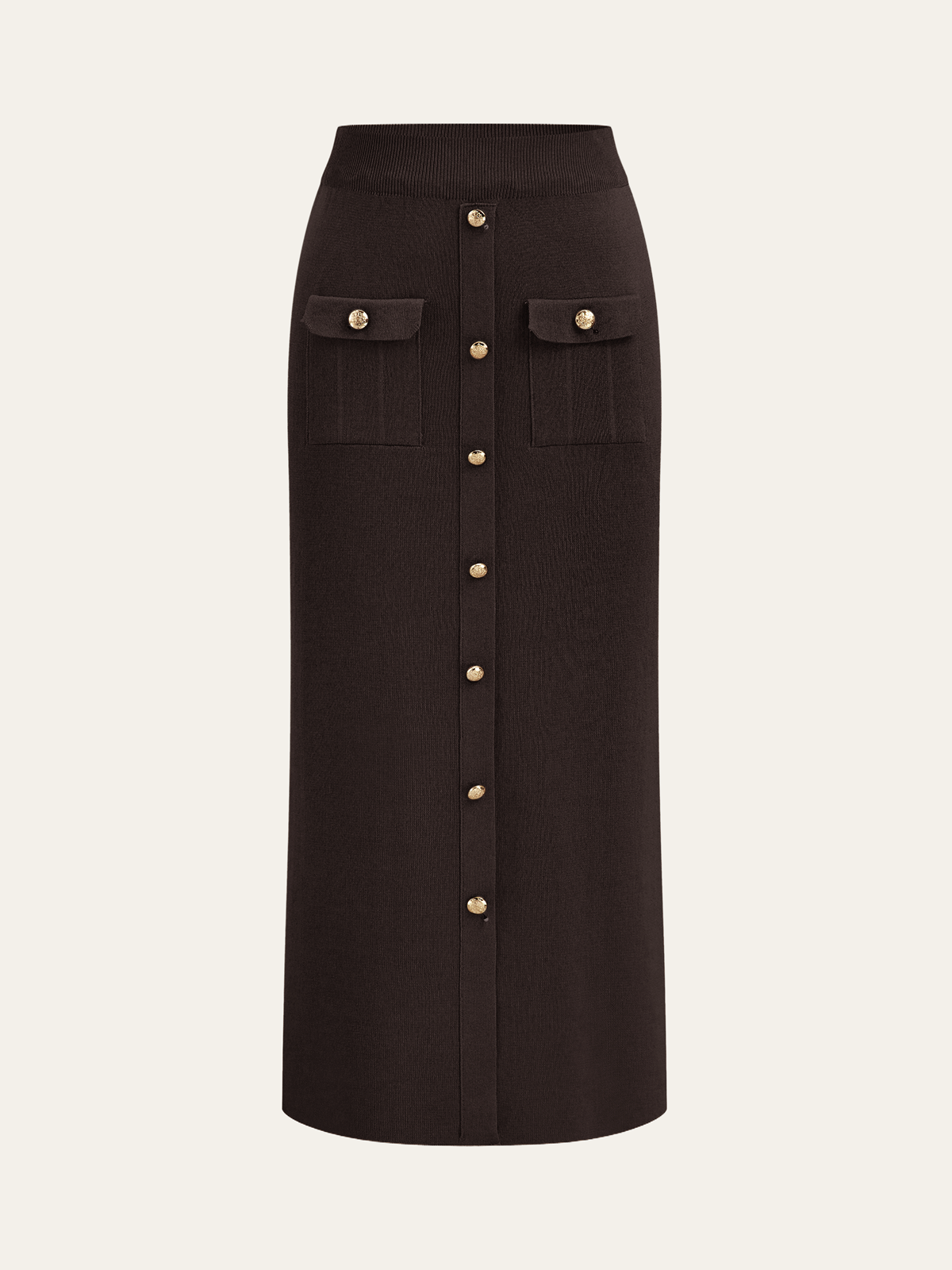 Metallknopf-Geschlossener Cardigan und Midi-Rock Set
